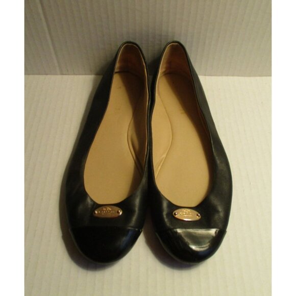 *COACH Black Leather Patent Toe Flats Goldtone Medallion - 8.5B - Picture 6 of 9